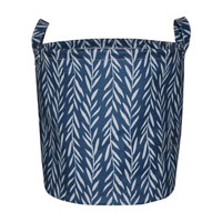 Navy Blue Leaf Printed Round Storage Basket with