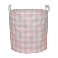 Pink Gingham Printed Round Storage Basket with Handles, Small