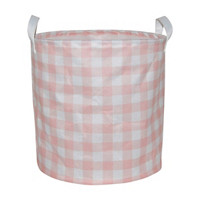 Pink Gingham Printed Round Storage Basket with Handles, Medium