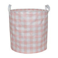 Pink Gingham Printed Round Storage Basket with Handles, Large