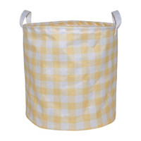 Yellow Gingham Printed Round Storage Basket with Handles, Extra Small