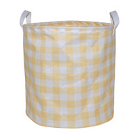 Yellow Gingham Printed Round Storage Basket with Handles, Large