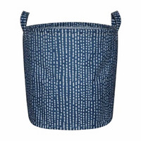 Navy Blue Dotted Round Storage Basket with Handles,