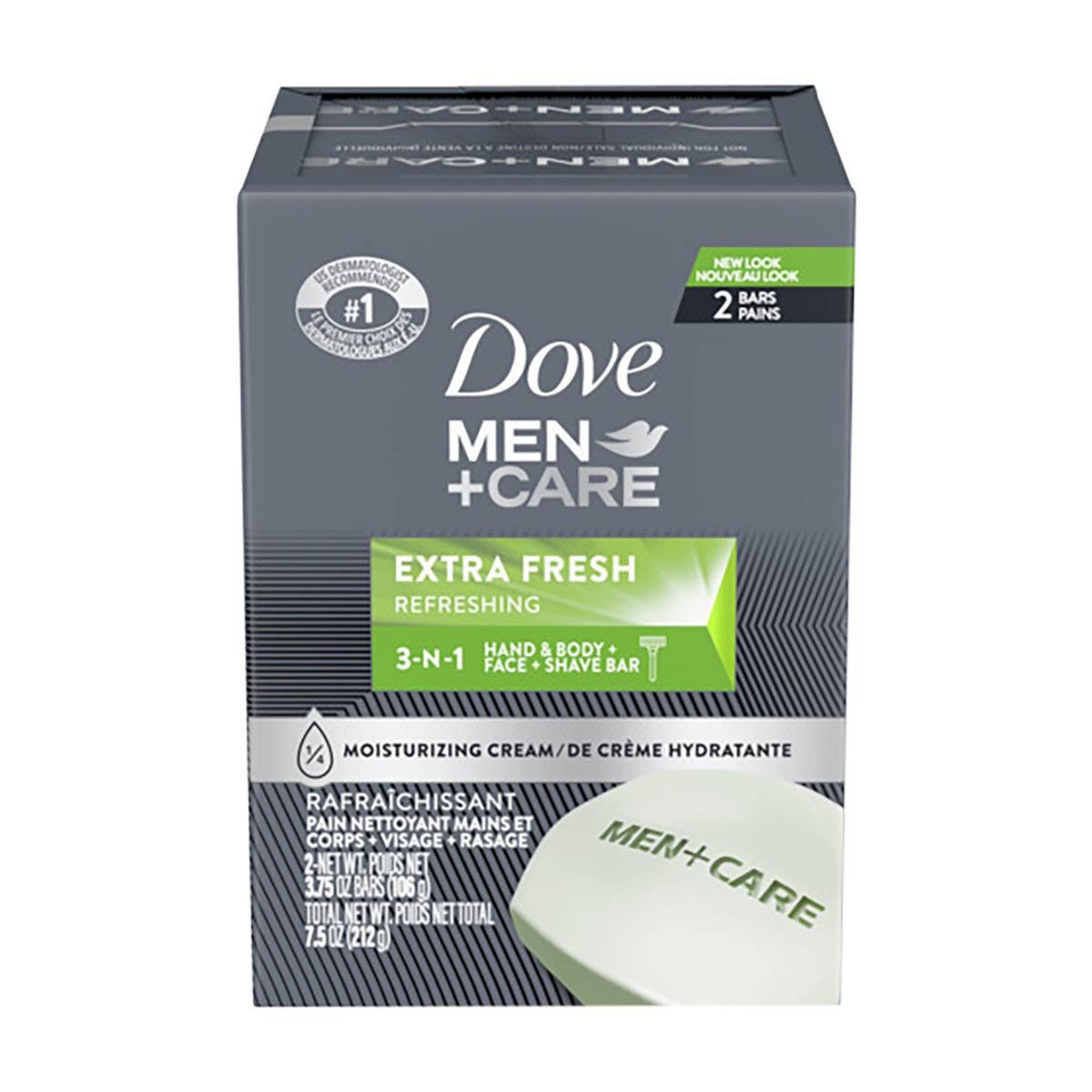 Dove Men +Care Extra Fresh 3-in-1 Bar Soap, 3.75 oz, 2 ct