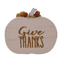 &#x27;Give Thanks&#x27; Wood Pumpkin Tabletop Sign