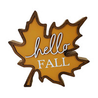 'Hello Fall' Wooden Leaf Shaped Decoration