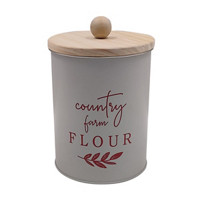 'Country Farm Flour' Metal Container with Wooden Lid