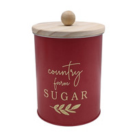 'Country Farm Sugar' Metal Container with Wooden Lid