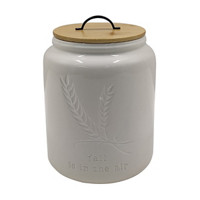 Embossed Ceramic Food Storage Container with Bamboo Lid