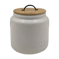 Embossed Ceramic Food Storage Container with Bamboo Lid