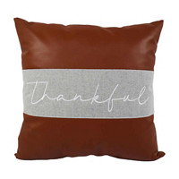 'Thankful' Leather Pillow, 18 in x 18 in