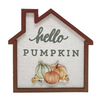 &#x27;Hello Pumpkin&#x27; Wooden House Shaped Table Décor