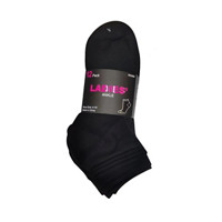 Ladies Ankle Socks, Black, 12 pk