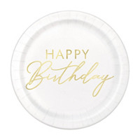 Gold 'Happy Birthday' Party Plates, 7 in, 8