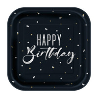 Square Silver 'Happy Birthday' Party Plates, 7 in,