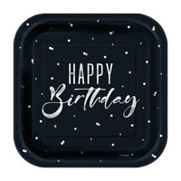 Square Silver 'Happy Birthday' Party Plates, 7 in, 8 ct