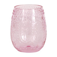 Vintage Stemless Plastic Wine Glass, 12 oz, Pink