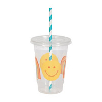 Rainbow Roller Skate Plastic Cups with Straws and Lids, 16 oz, 4 ct