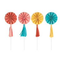Mini Paper Fan Cake Toppers with Tassels, 8 ct