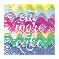 Foil Trimmed Birthday 'Eat More Cake' Beverage Napkins,