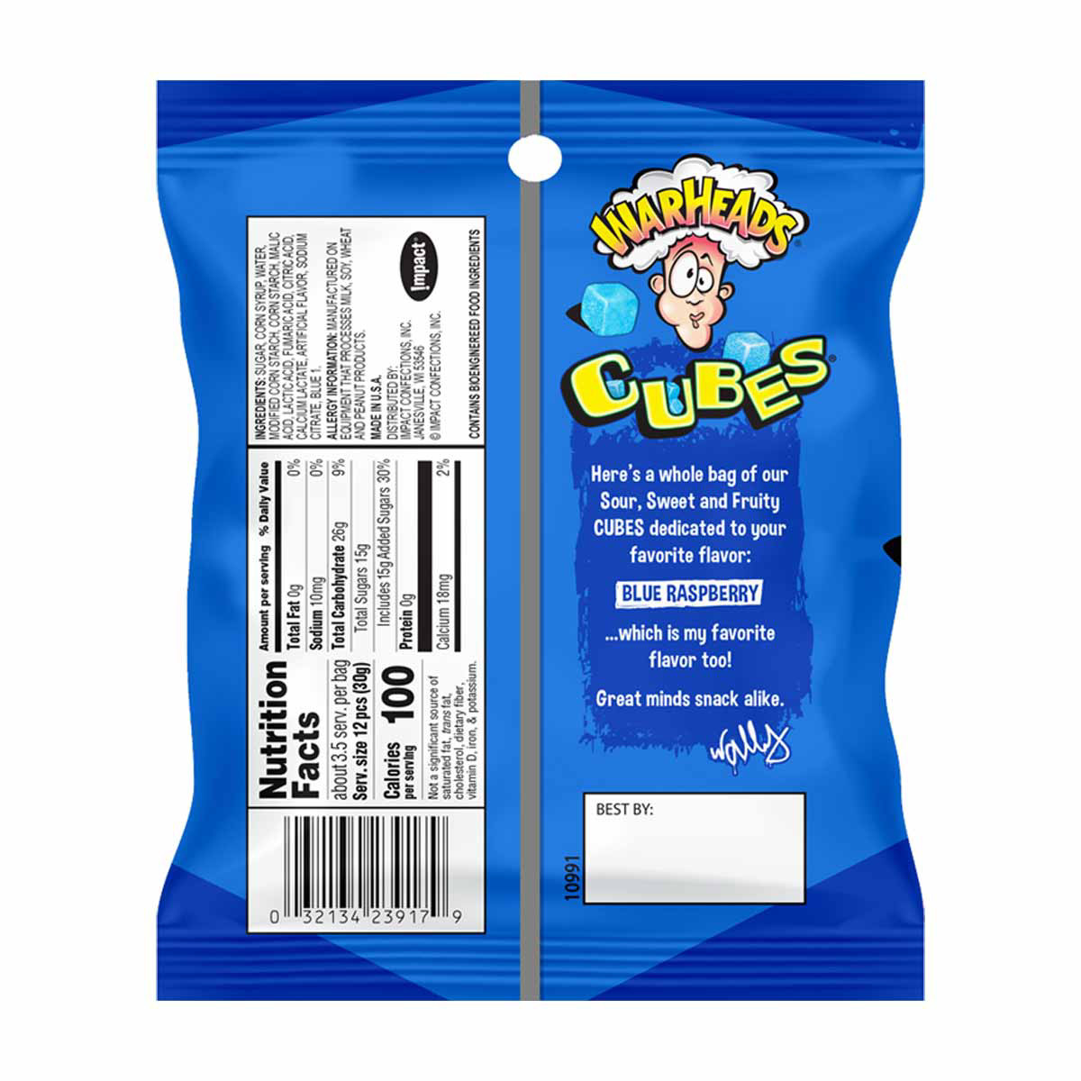 Warheads Blue Raspberry Cubes, 3.5 oz