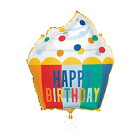 Giant Foil “Happy Birthday” Dots Cupcake Shaped Balloon, 25 in