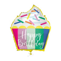 Giant Foil “Happy Birthday” Bright Cupcake Shaped Balloon, 25 in