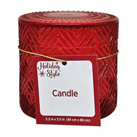 Holiday Style Embossed Red Glass Jar Candle, 6.35 oz