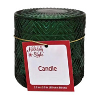 Holiday Style Embossed Green Glass Jar Candle, 6.35 oz