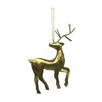 Christmas Tree Rustic Metal Deer Ornament , Gold