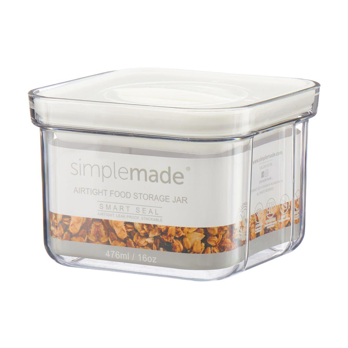 Simple Made Airtight Food Storage Jar, White, 16 oz