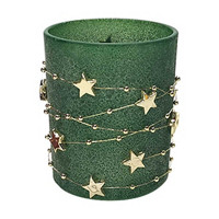 Glass Votive Candle Holder with Star Decoration, Green
