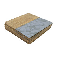 Wood and Galvanized Metal Square Coaster, Set of 4