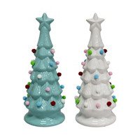 Ceramic Christmas Tree Décor with Pom Pom, Assorted