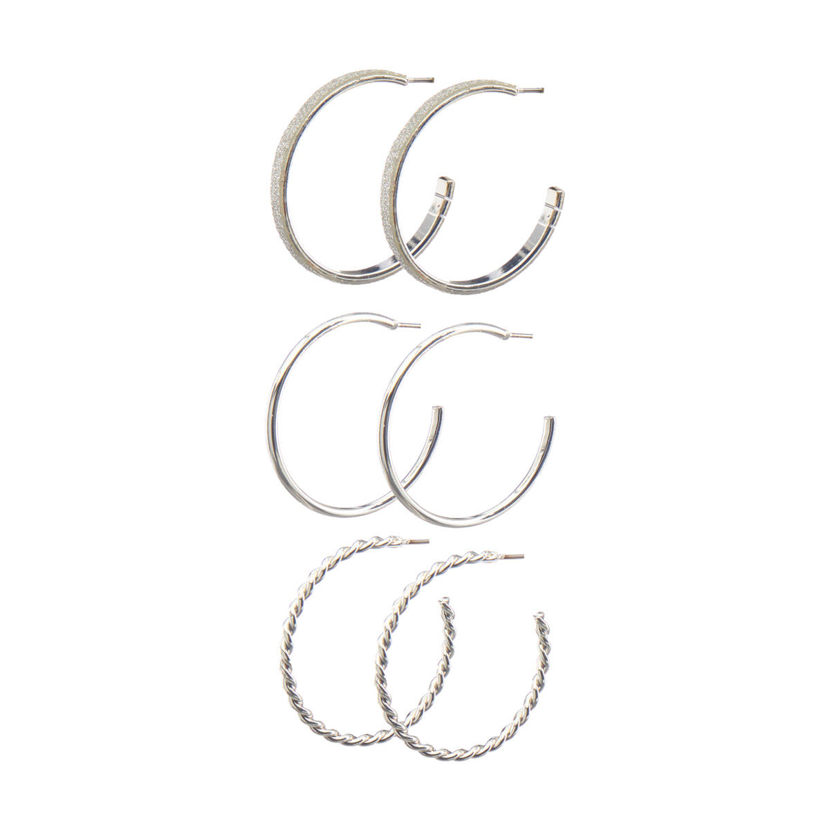 Silvertoned Hoop Earrings, 3 Pack