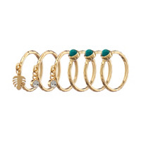 Gold-tone Rings with Pendants, 6 Pack