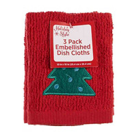Holiday Style Embellished Dish Cloths, Pack of 3