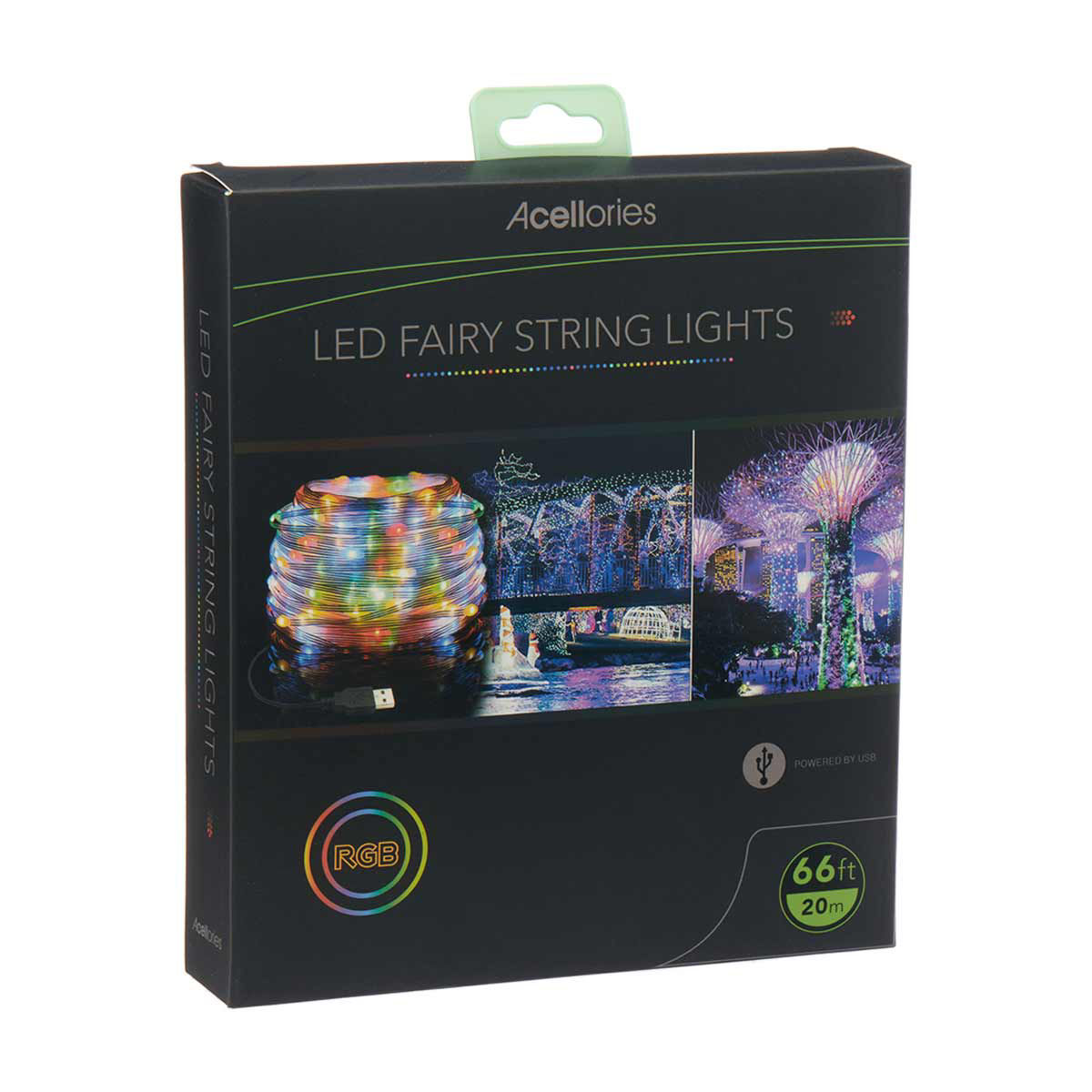 Acellories LED RGB Fairy String Lights, 66 Feet