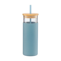 Glass Tumbler with Wooden Lid & Straw
