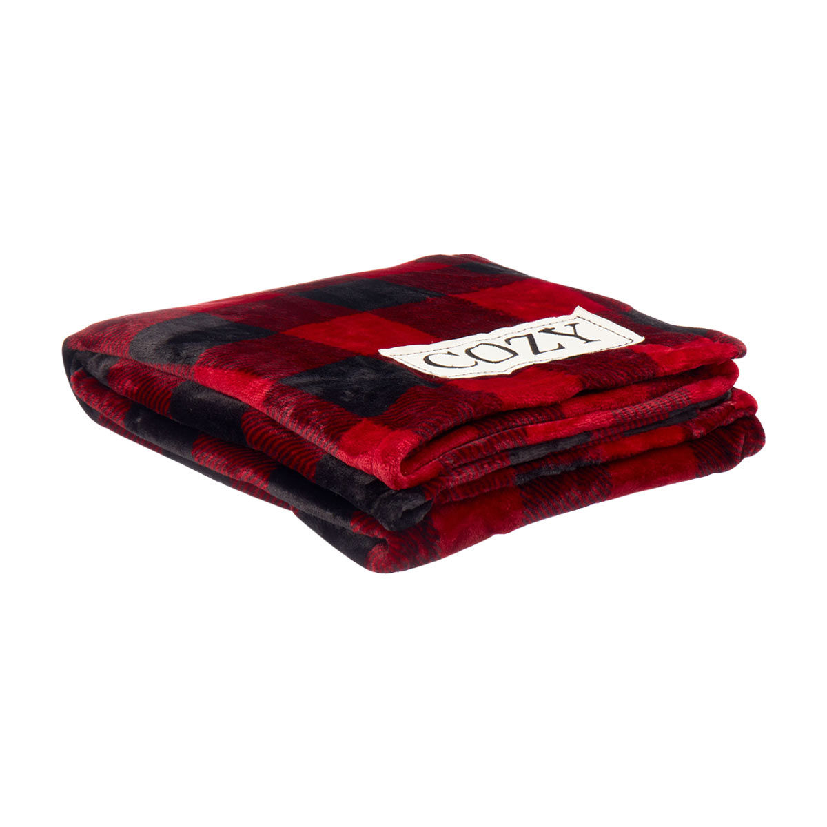 Christmas Throw with 'Cozy' Patch, Red Buffalo Plaid
