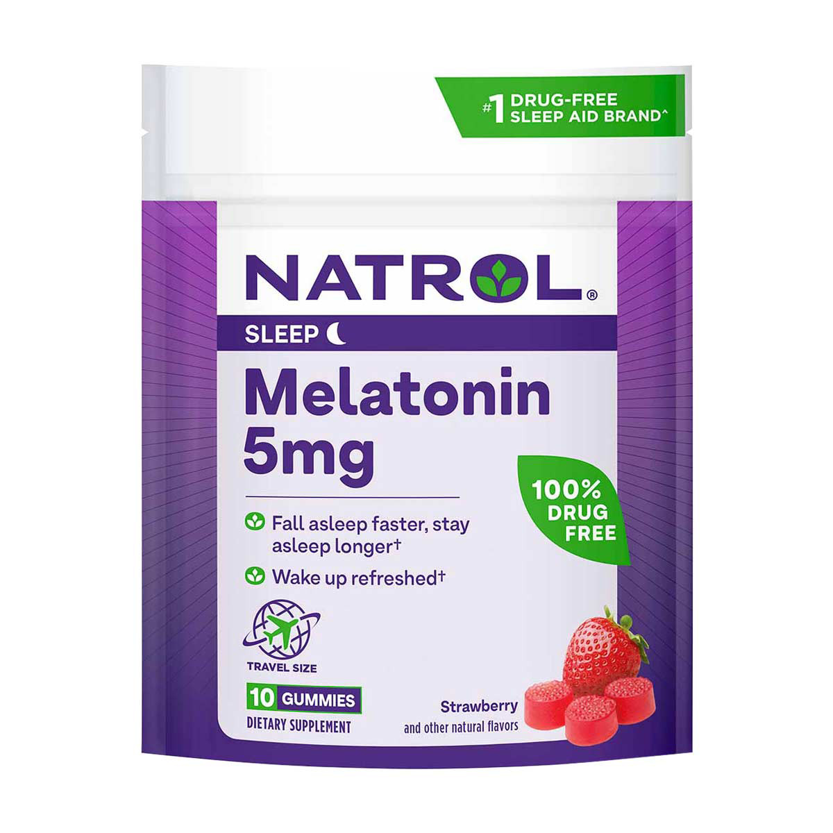 Natrol Sleep Melatonin 5mg Gummies, Strawberry Flavored Sleep Aid, 10 ct