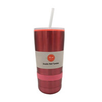 Double Wall Stainless Steel/Polystyrene Tumbler, Pink
