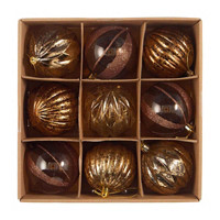Christmas Bronze Color Tree Ornaments, Pack of 9