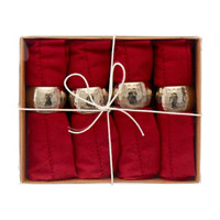 4 Piece Napkin Set with Silver Napkin Rings, Red