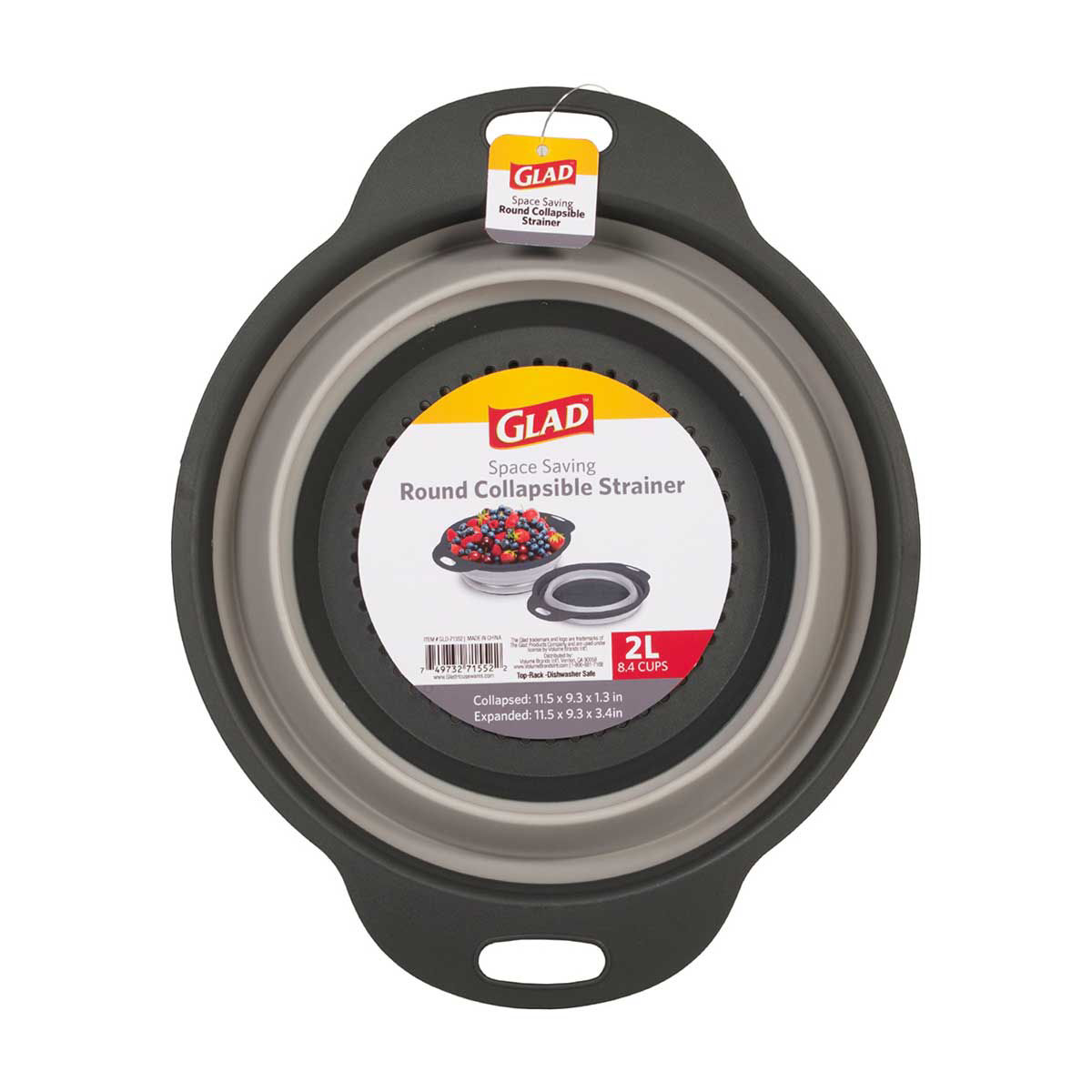 Glad Collapsible Strainer, Gray, 2 L