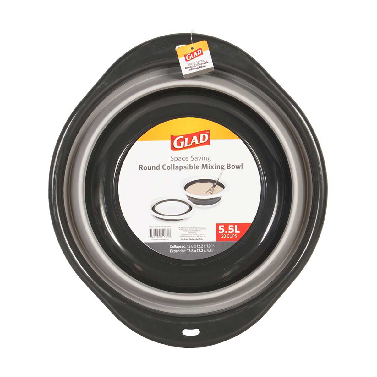Glad Collapsible Mixing Bowl, Gray, 5.5 L