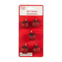 Holiday Style Christmas Mini Glitter Ball Tree Ornament, 5 Count