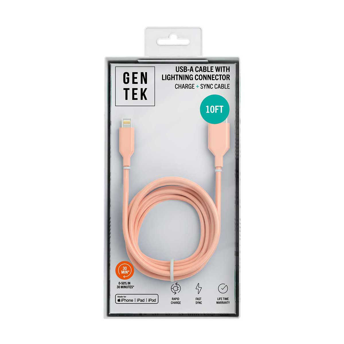 GENTEK USB-A to Lightning Phone Charger, Blue or Pink, 10 ft