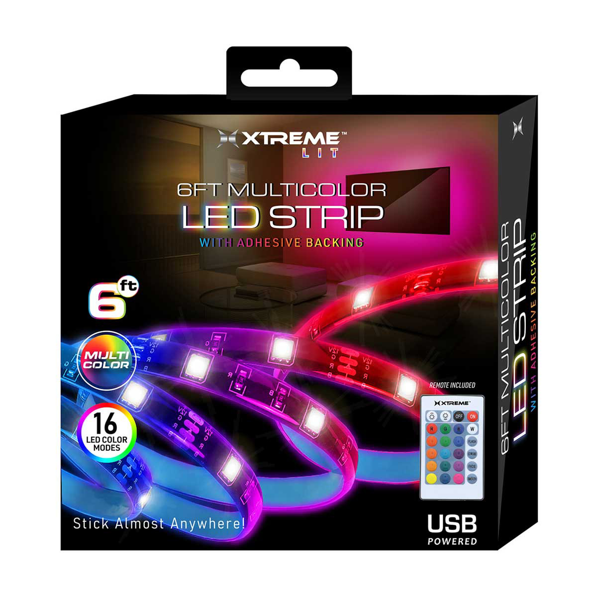 Xtreme Lit Multicolor LED Light Strip with Remote Control 6 Feet