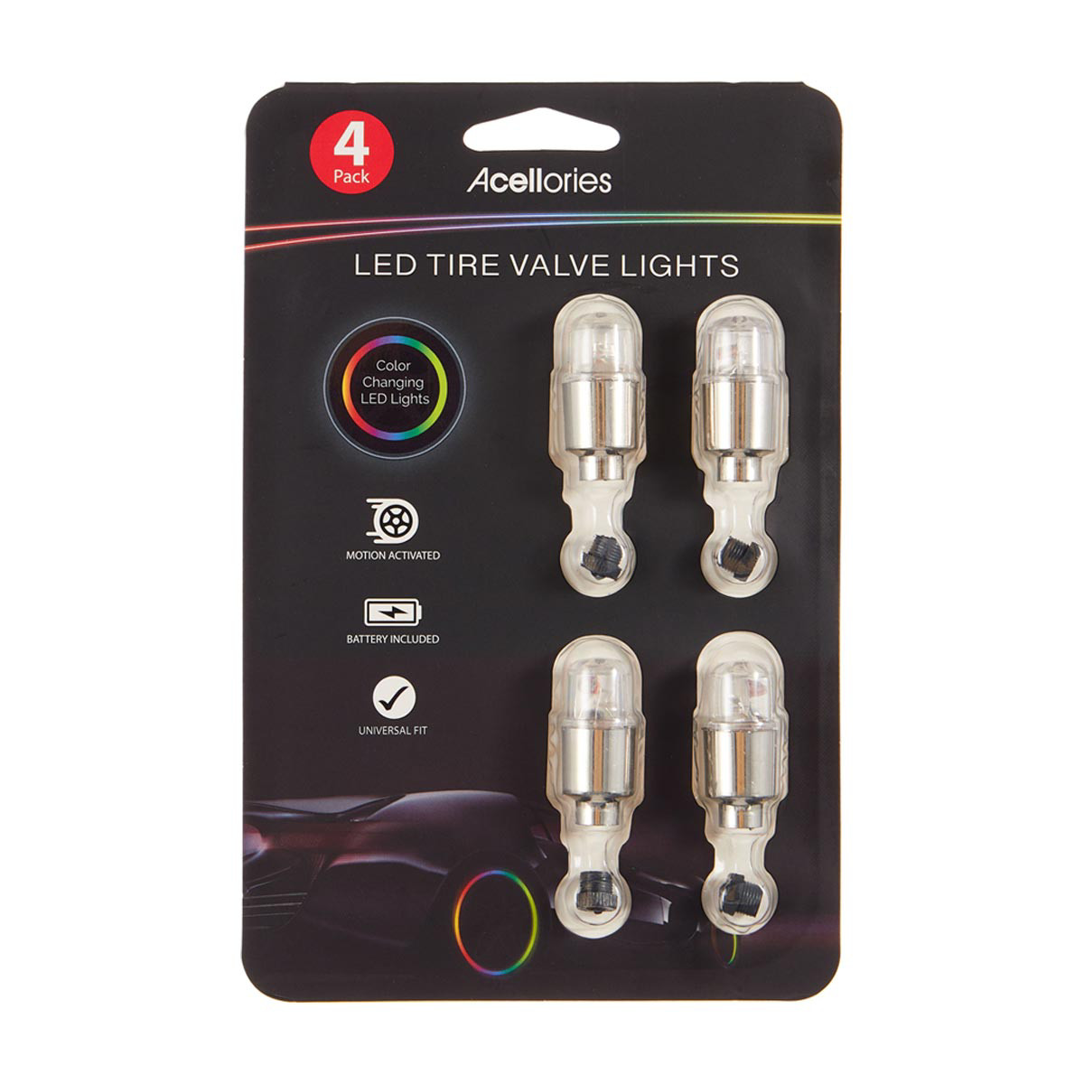 Acellories LED Tire Valve Lights, Pack of 4